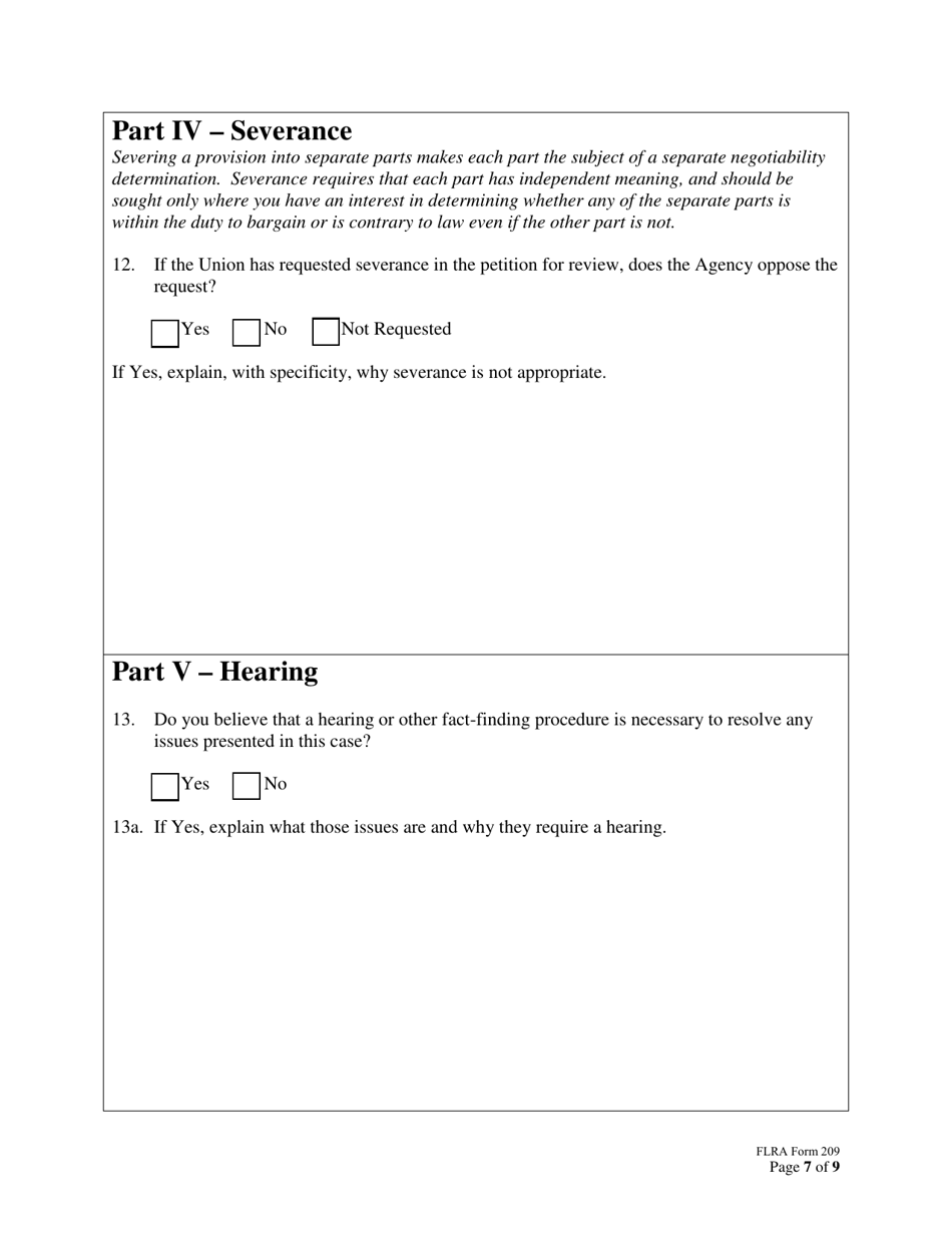 FLRA Form 209 Agency Statement of Position on Petition for Review of Negotiability Issues for Use With Disapproved Provisions, Page 7
