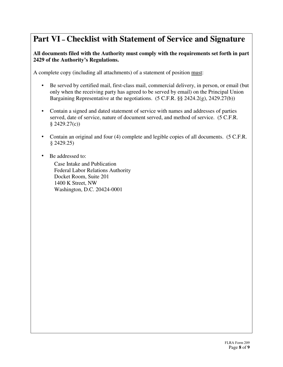 FLRA Form 209 Agency Statement of Position on Petition for Review of Negotiability Issues for Use With Disapproved Provisions, Page 8
