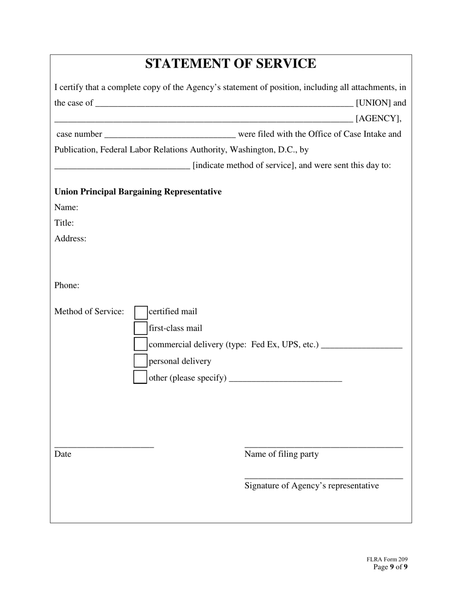 FLRA Form 209 Agency Statement of Position on Petition for Review of Negotiability Issues for Use With Disapproved Provisions, Page 9