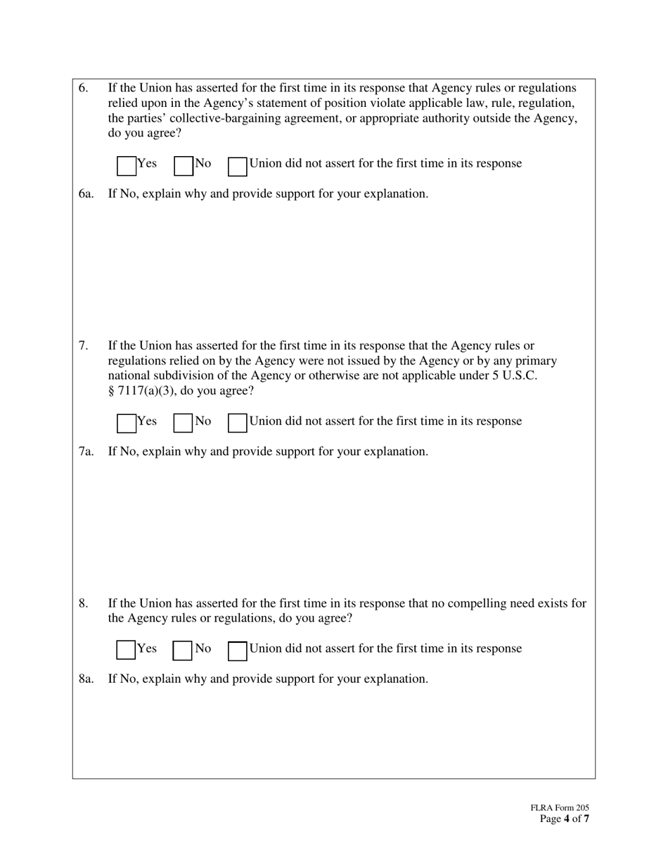FLRA Form 205 Agency Reply to Union Response on Petition for Review of Negotiability Issues for Use With Disapproved Provisions, Page 4