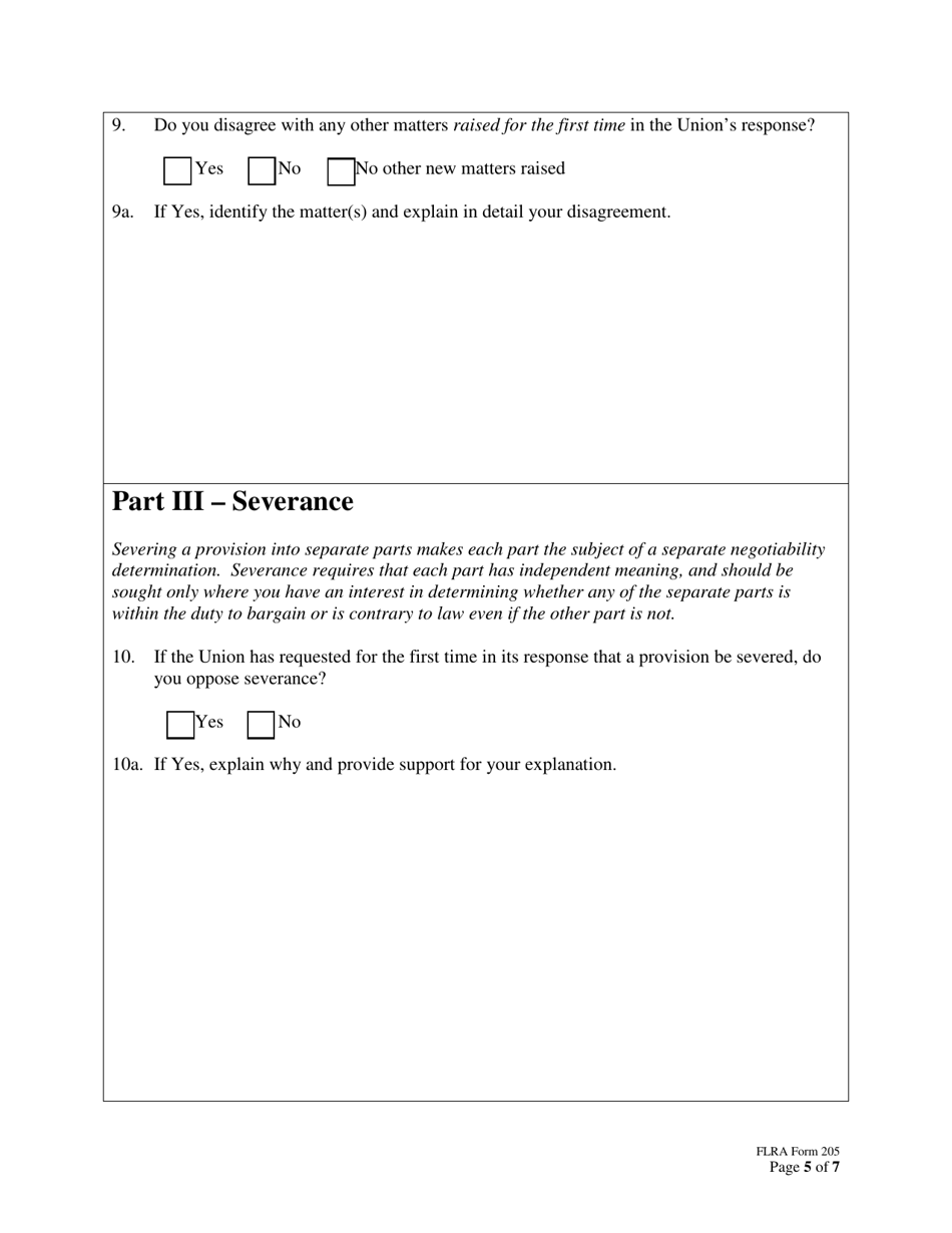 FLRA Form 205 Agency Reply to Union Response on Petition for Review of Negotiability Issues for Use With Disapproved Provisions, Page 5