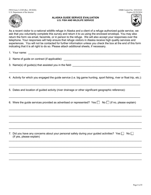 FWS Form 3-2349  Printable Pdf