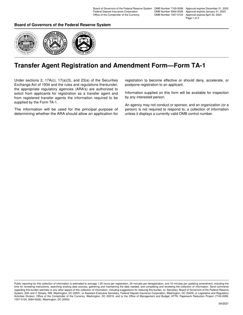 Form TA-1 Transfer Agent Registration and Amendment Form