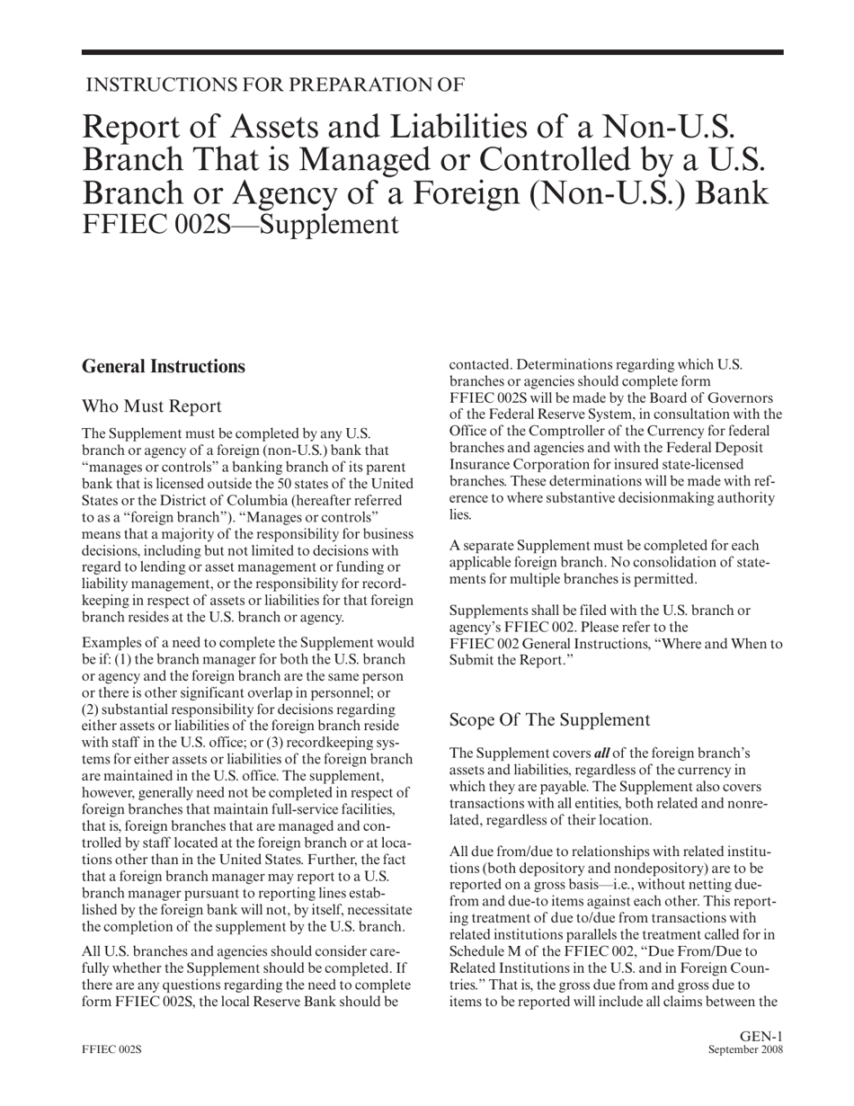 Instructions for Form FFIEC002S Report of Assets and Liabilities of a Non-U.S. Branch That Is Managed or Controlled by a U.S. Branch or Agency of a Foreign (Non-U.S.) Bank, Page 3