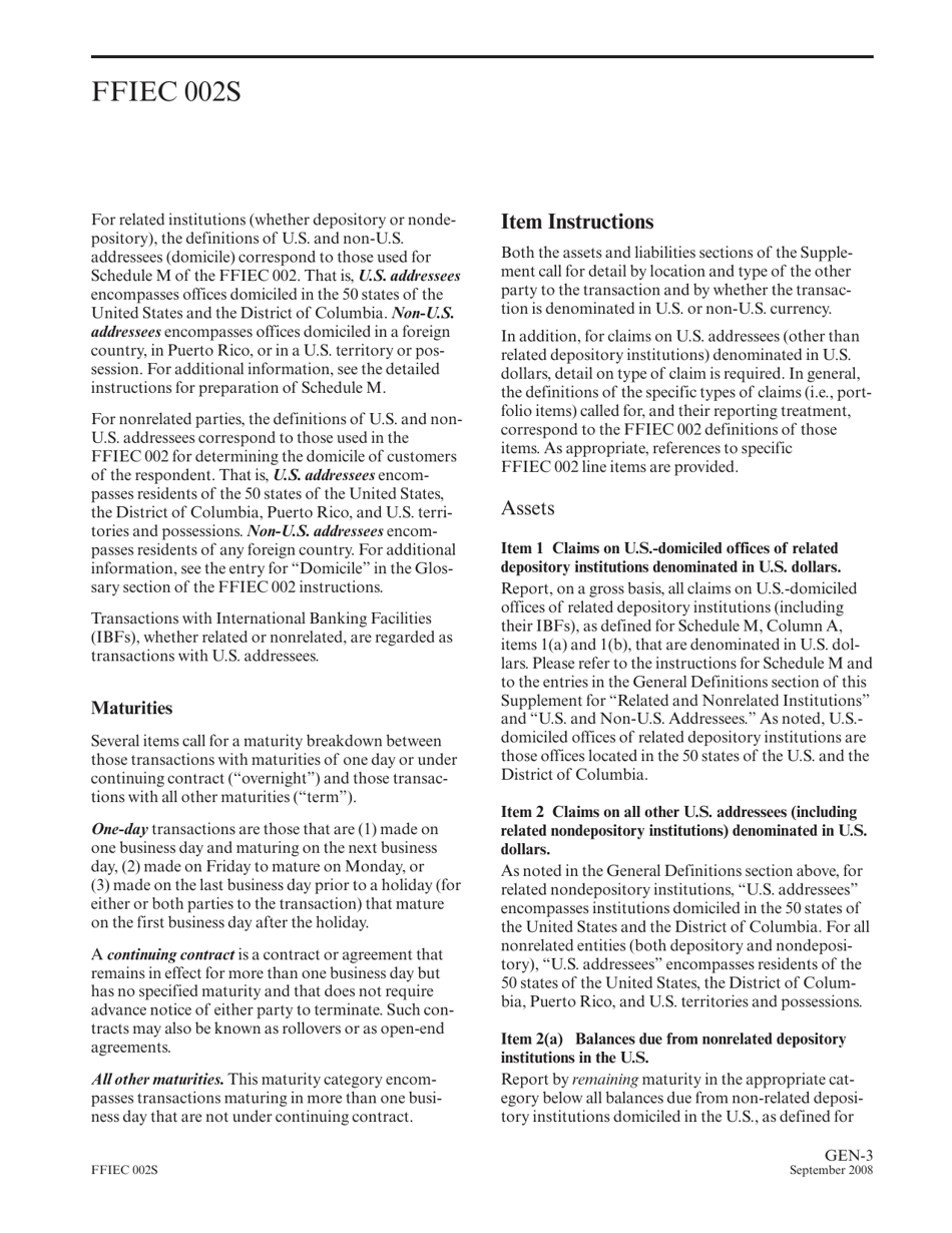 Instructions for Form FFIEC002S Report of Assets and Liabilities of a Non-U.S. Branch That Is Managed or Controlled by a U.S. Branch or Agency of a Foreign (Non-U.S.) Bank, Page 5