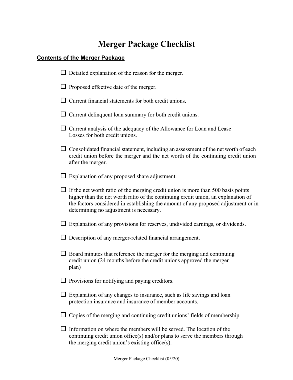 Merger Package Checklist, Page 1