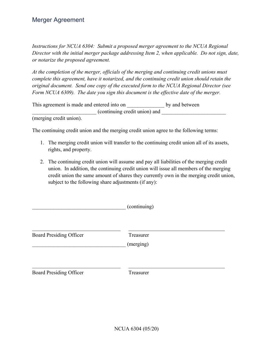 NCUA Form 6304 Merger Agreement, Page 1