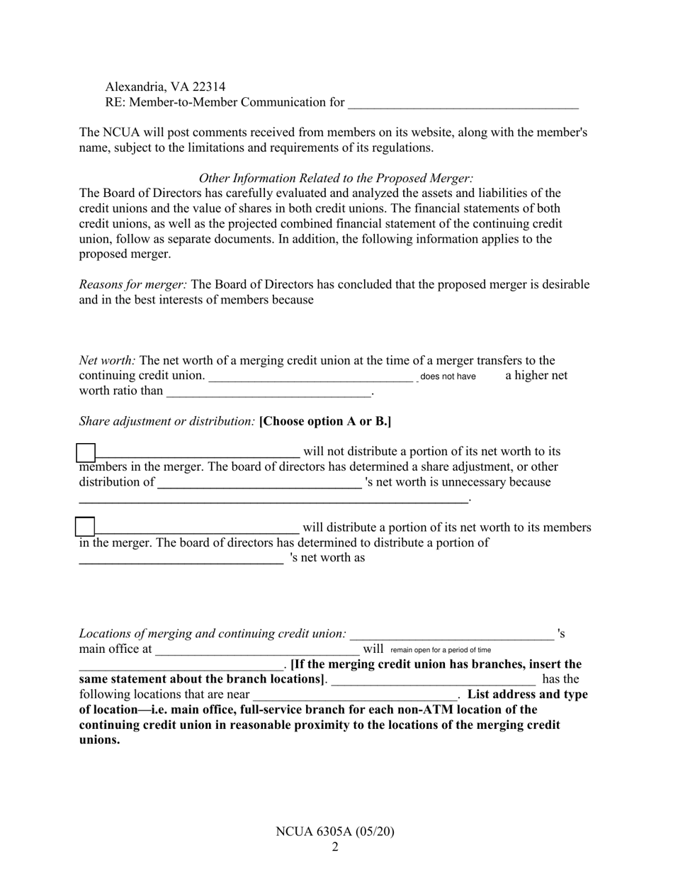 Ncua Form 6305a Fill Out Sign Online And Download Fillable Pdf Templateroller 6745