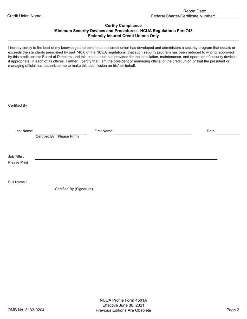 NCUA Profile Form 4501A - Fill Out, Sign Online and Download Printable ...