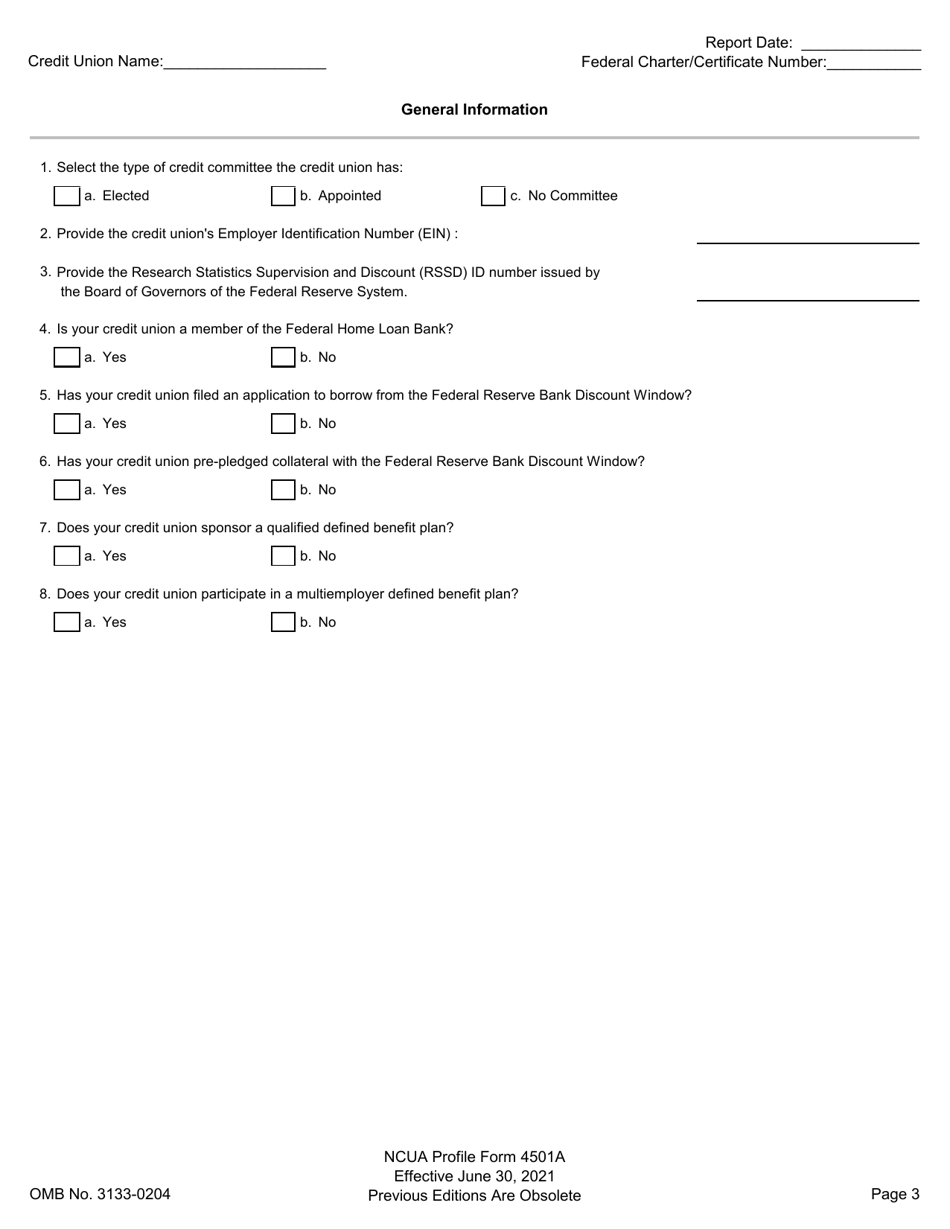 NCUA Profile Form 4501A Credit Union Profile Form, Page 5