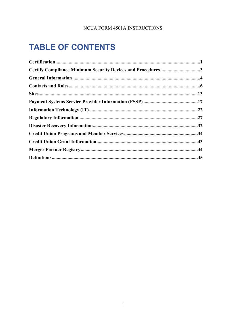 Instructions for NCUA Profile Form 4501A Credit Union Profile Form, Page 2