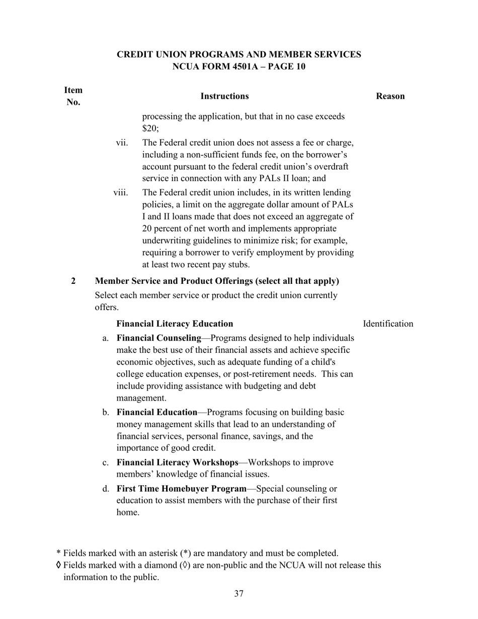 Instructions for NCUA Profile Form 4501A Credit Union Profile Form, Page 39