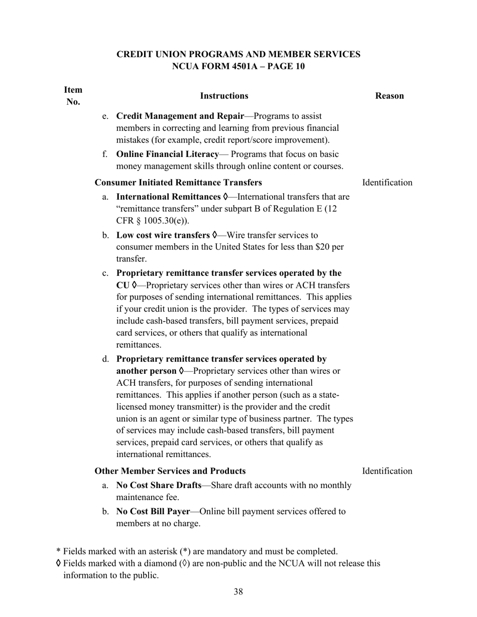 Instructions for NCUA Profile Form 4501A Credit Union Profile Form, Page 40