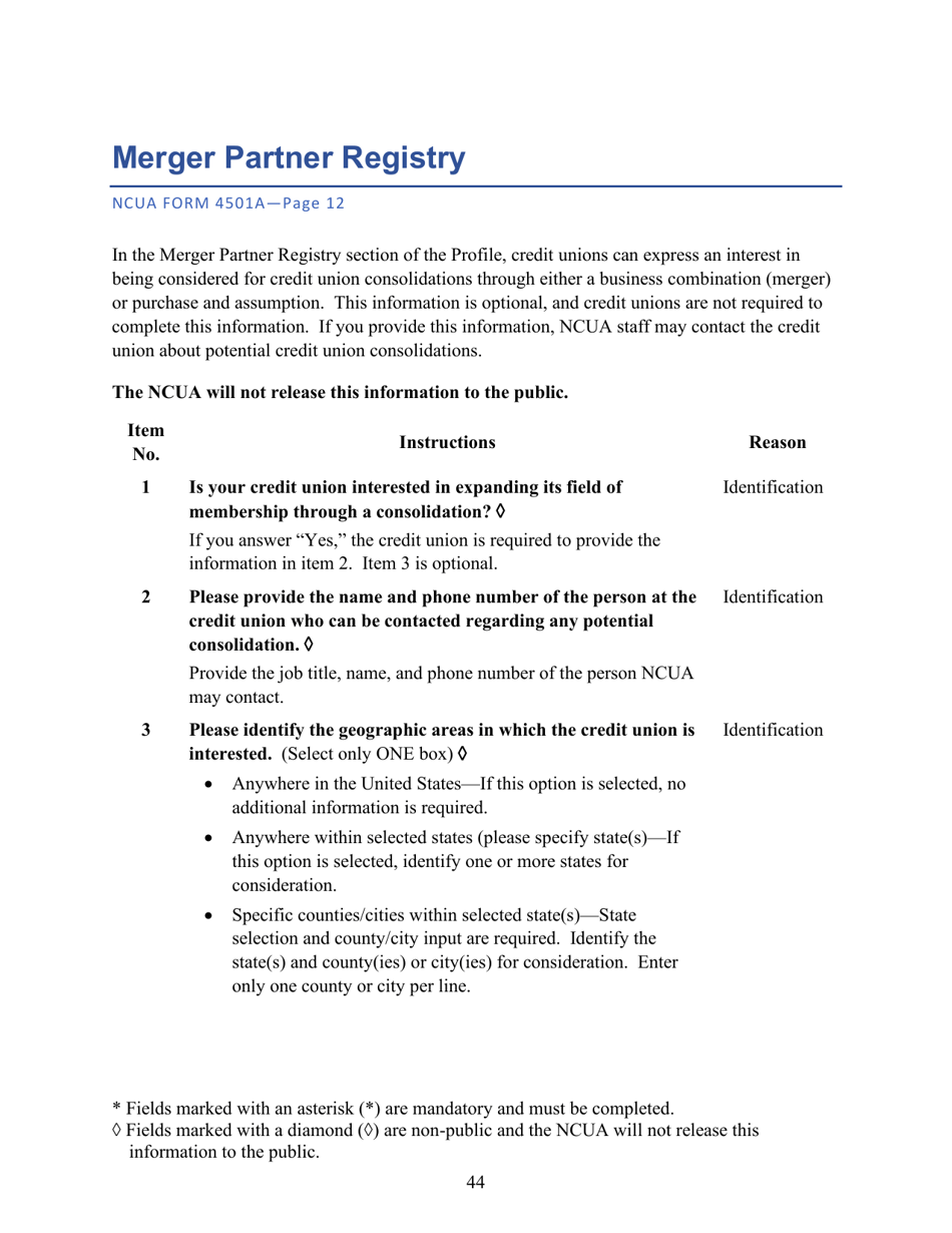 Instructions for NCUA Profile Form 4501A Credit Union Profile Form, Page 46