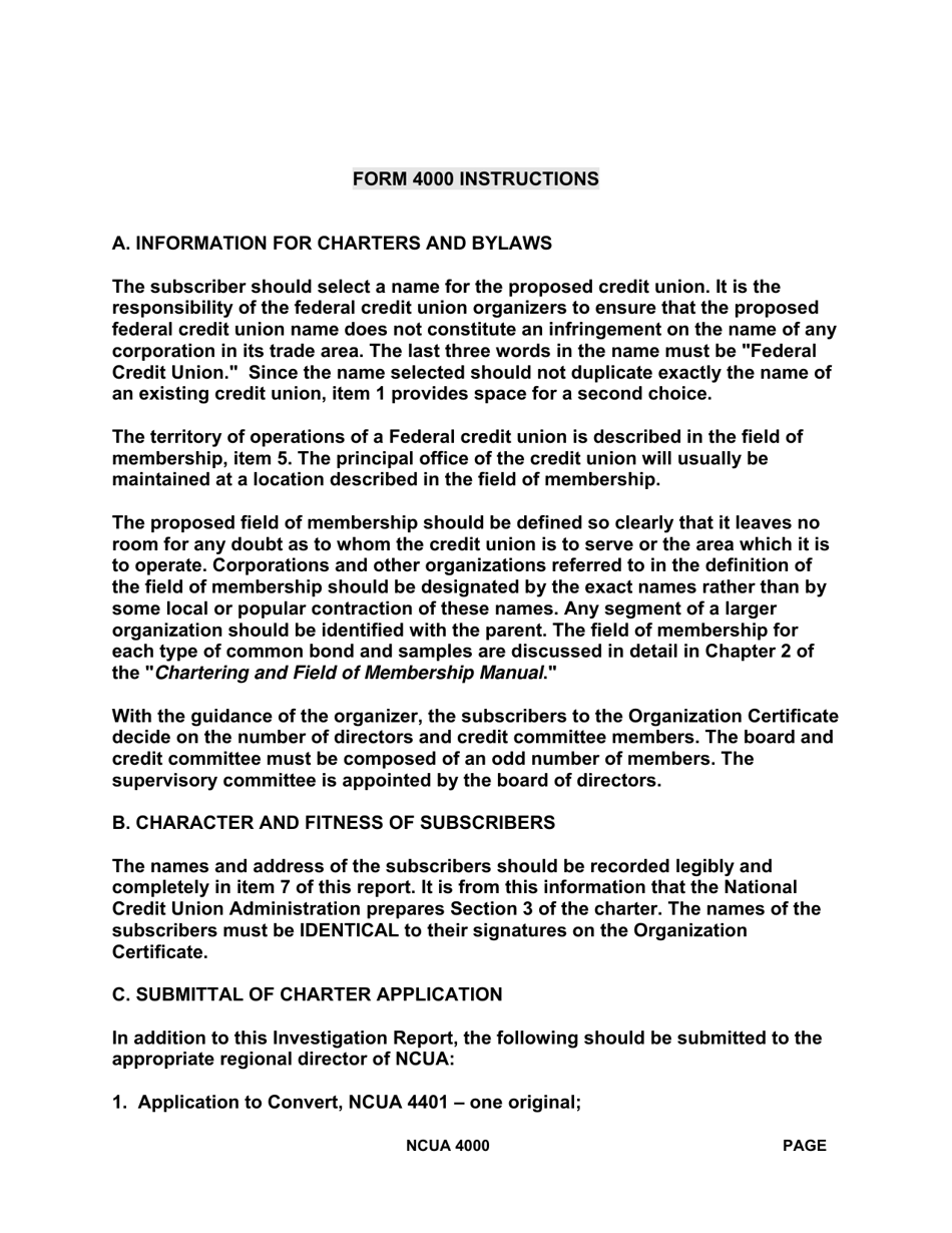 NCUA Form 4000 Conversion of State Charter to Federal Charter - Federal Credit Union Investigation Report, Page 6