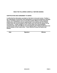 NCUA Form 4012 Report of Official and Agreement to Serve, Page 3