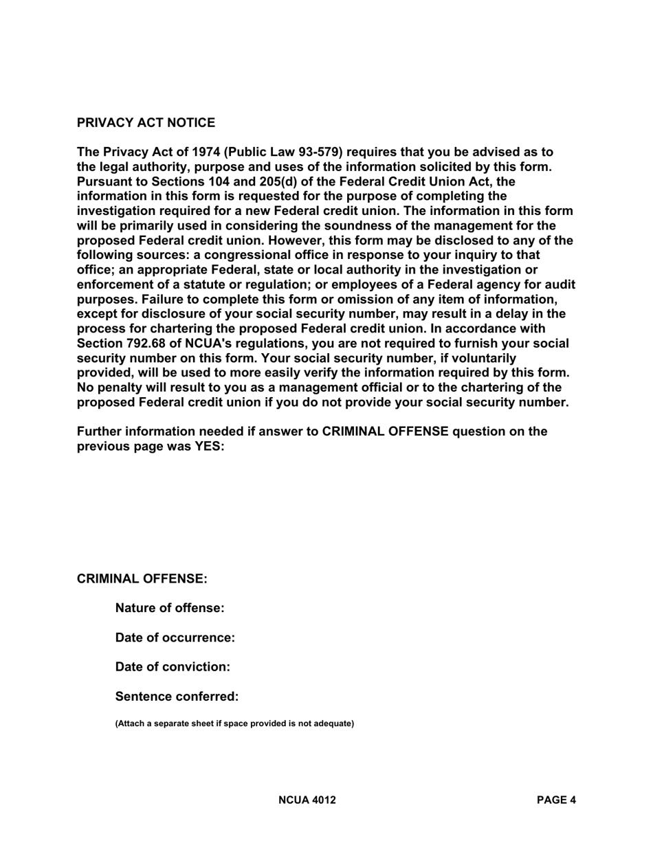 NCUA Form 4012 Report of Official and Agreement to Serve, Page 4