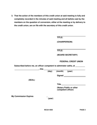 NCUA Form 4505 Affidavit - Proof of Results of Membership Vote - Proposed Conversion From Federal Credit Union to State Credit Union, Page 2