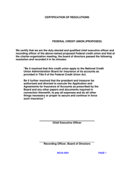NCUA Form 9501 &quot;Certification of Resolutions&quot;