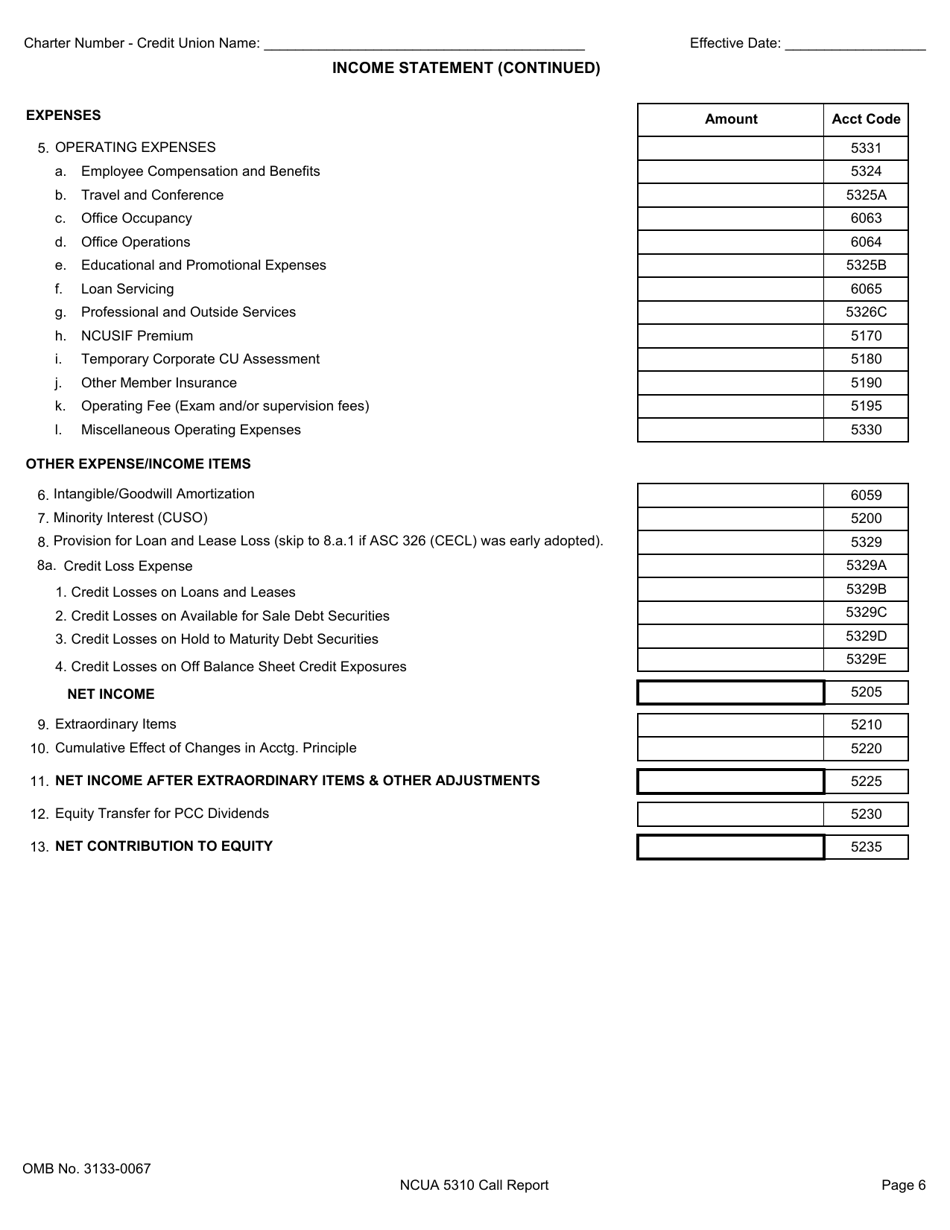 NCUA Form 5310 Corporate Credit Union Call Report Form, Page 7