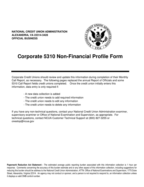 NCUA Profile Form 5310 Corporate Non-financial Profile Form