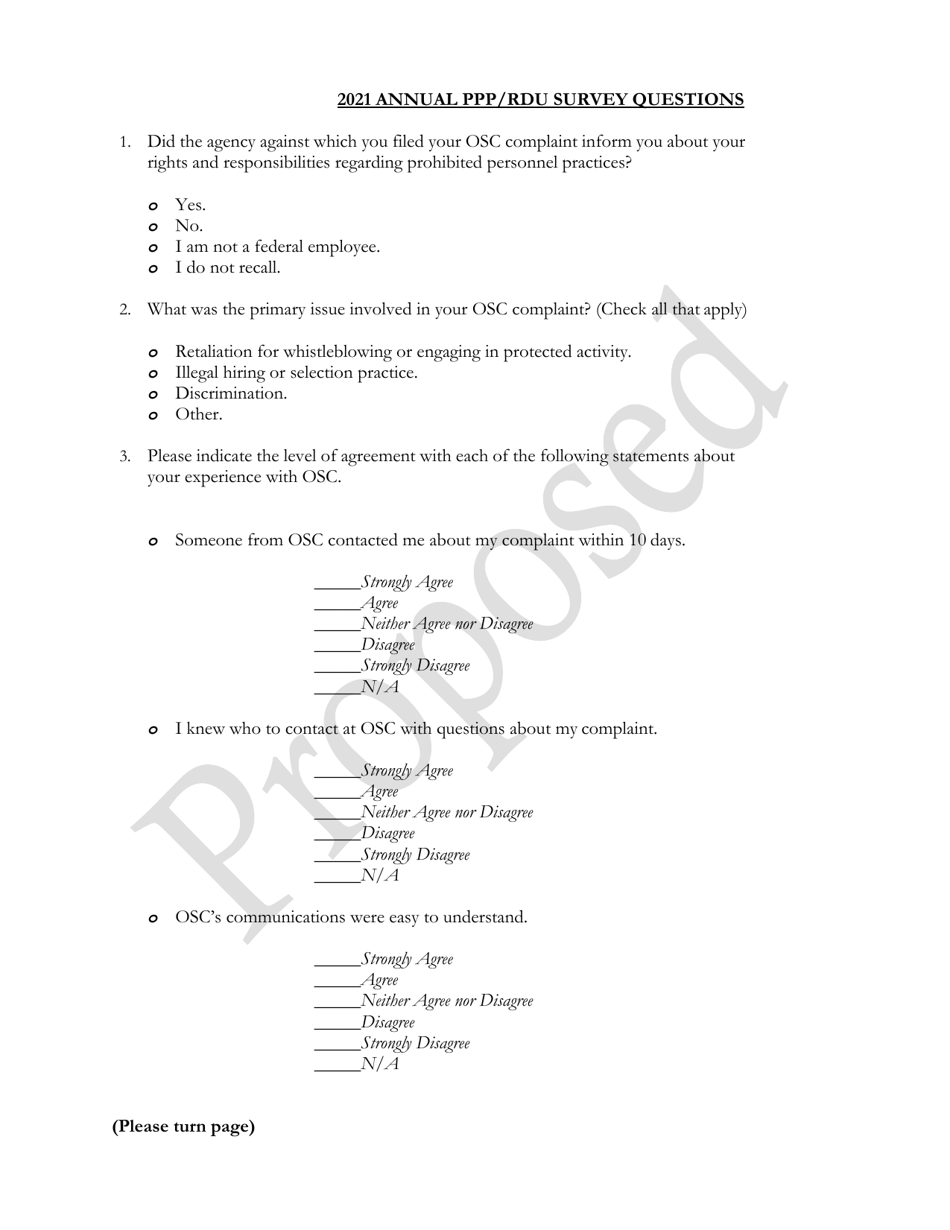 Annual PPP / Rdu Survey Questions, Page 1