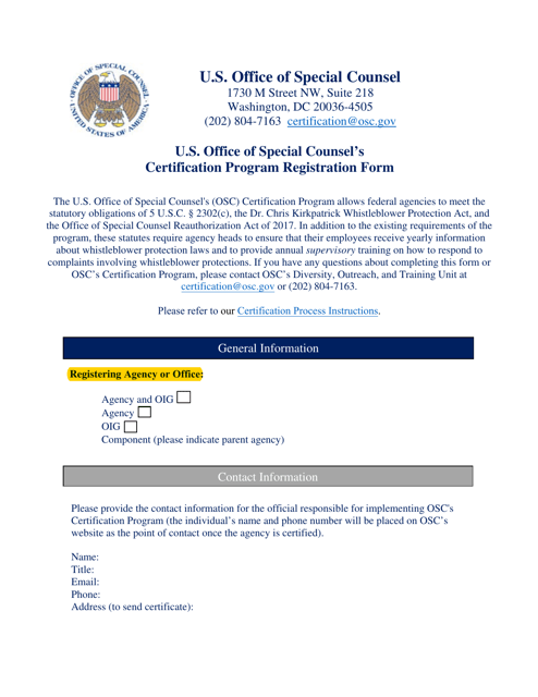 U.S. Office of Special Counsel's Certification Program Registration Form Download Pdf