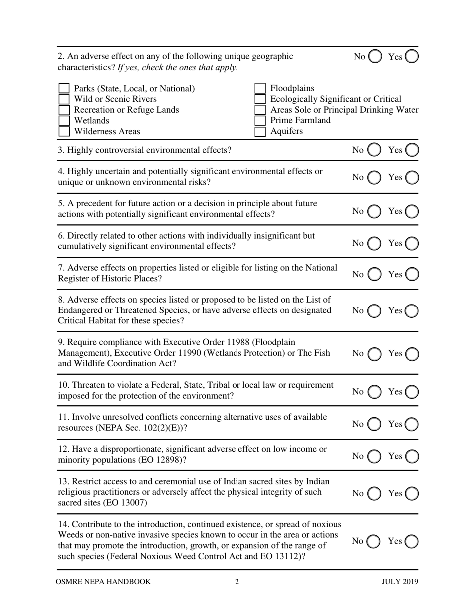 Appendix 6.6 Abandoned Mine Lands Categorical Exclusion Determination Form, Page 2