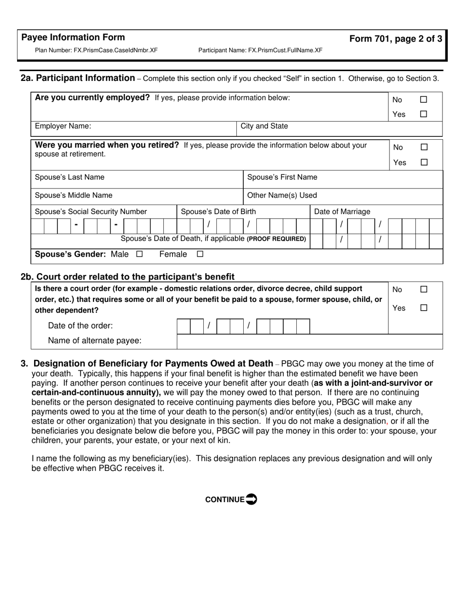 PBGC Form 701 Payee Information Form, Page 4