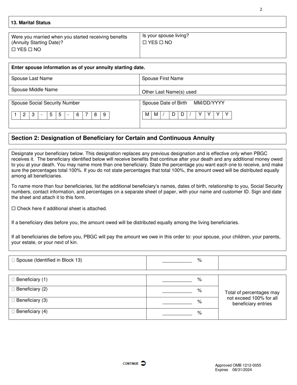 PBGC Form 711 Change of Beneficiary for Certain  Continuous (Cc) Benefits Only, Page 4