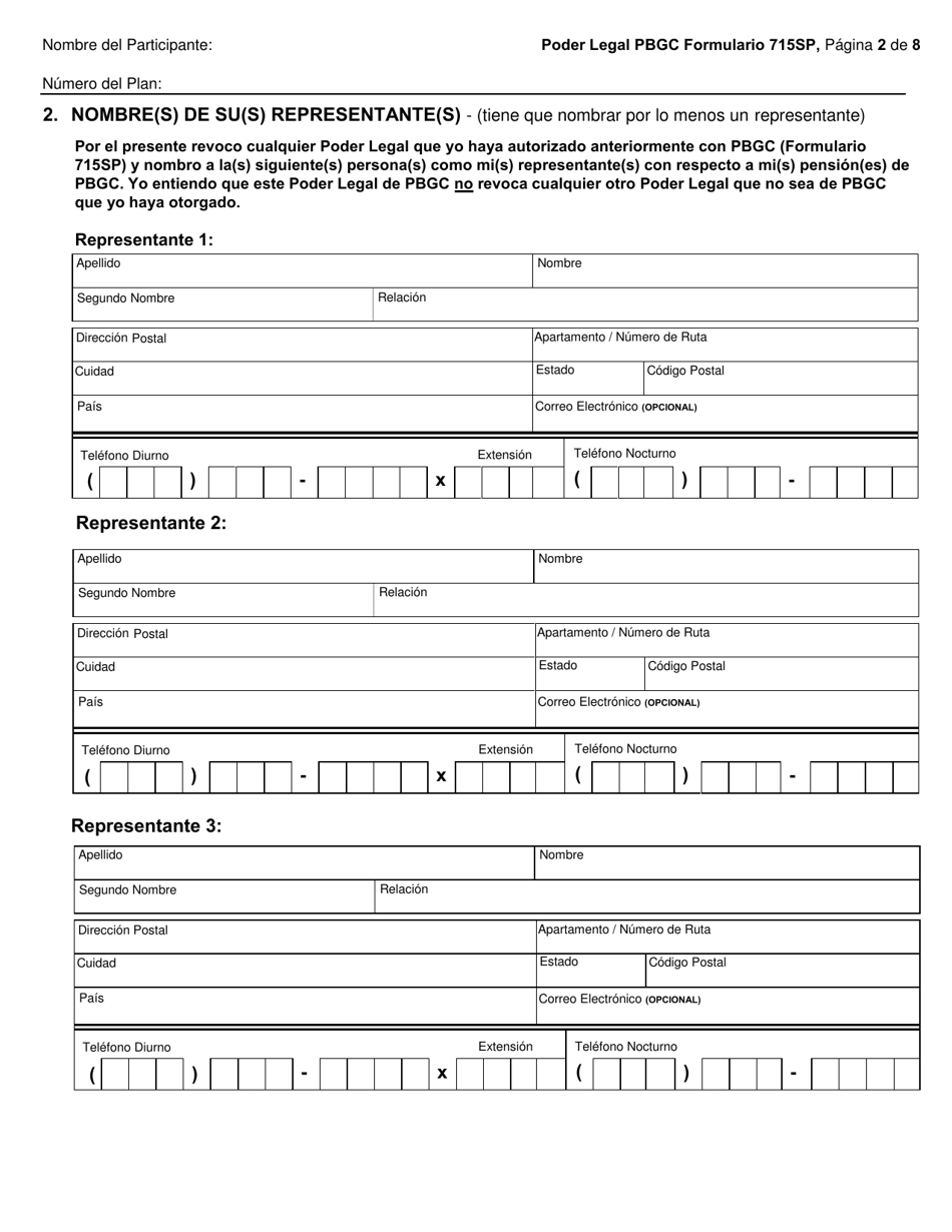 PBGC Formulario SP715 Poder Legal (Poa, Siglas En Ingles) (Spanish), Page 3