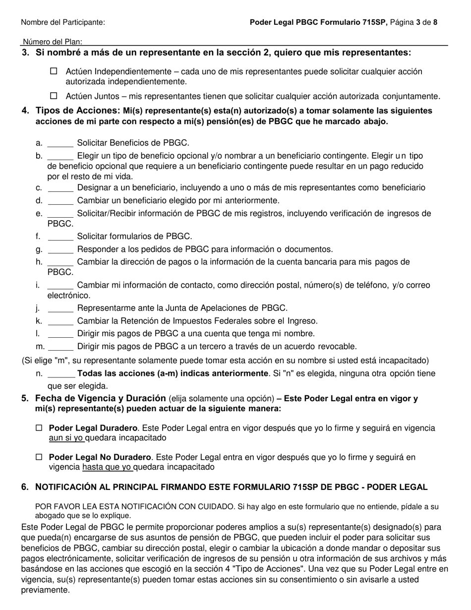 PBGC Formulario SP715 Poder Legal (Poa, Siglas En Ingles) (Spanish), Page 4
