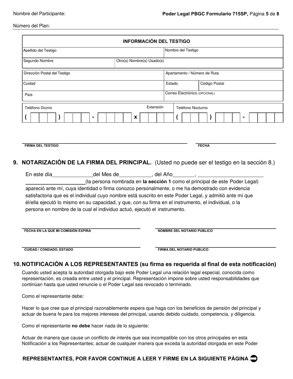 PBGC Formulario SP715 Poder Legal (Poa, Siglas En Ingles) (Spanish), Page 6