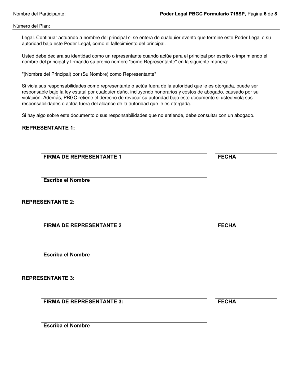 PBGC Formulario SP715 Poder Legal (Poa, Siglas En Ingles) (Spanish), Page 7