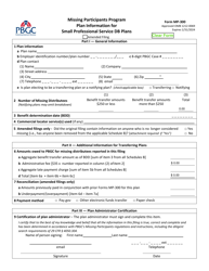 Document preview: Form MP-300 Missing Participants Program Plan Information for Small Professional Service Db Plans