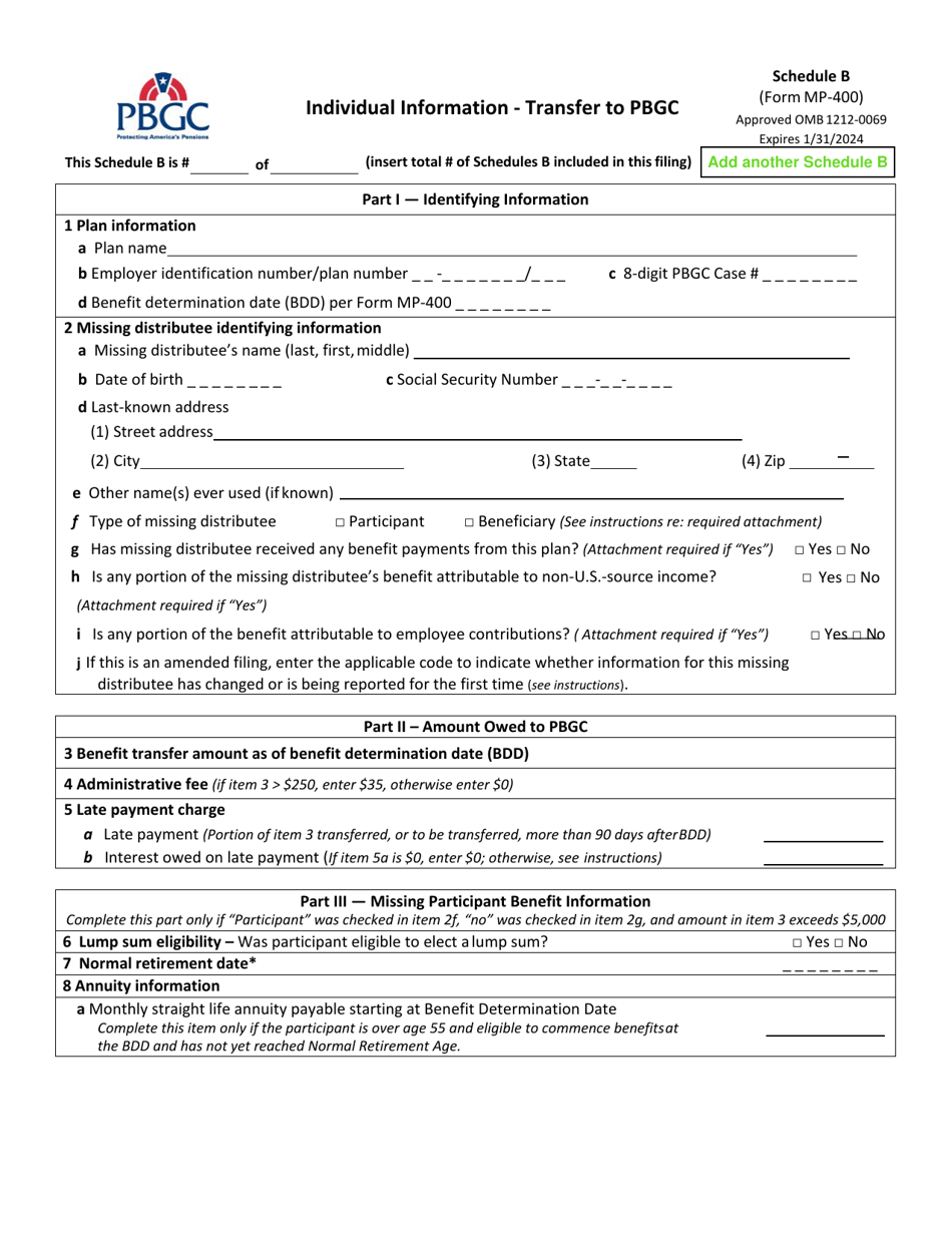Form MP-400 Missing Participants Program Plan Information for Multiemployer Db Plans Insured by Pbgc, Page 3