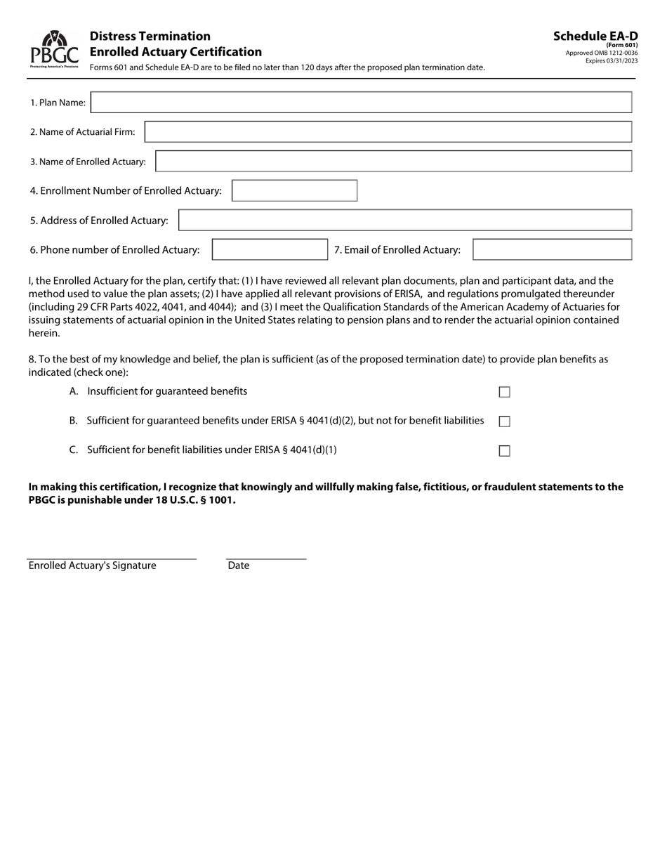 PBGC Form 600 Distress Termination Notice of Intent to Terminate, Page 6