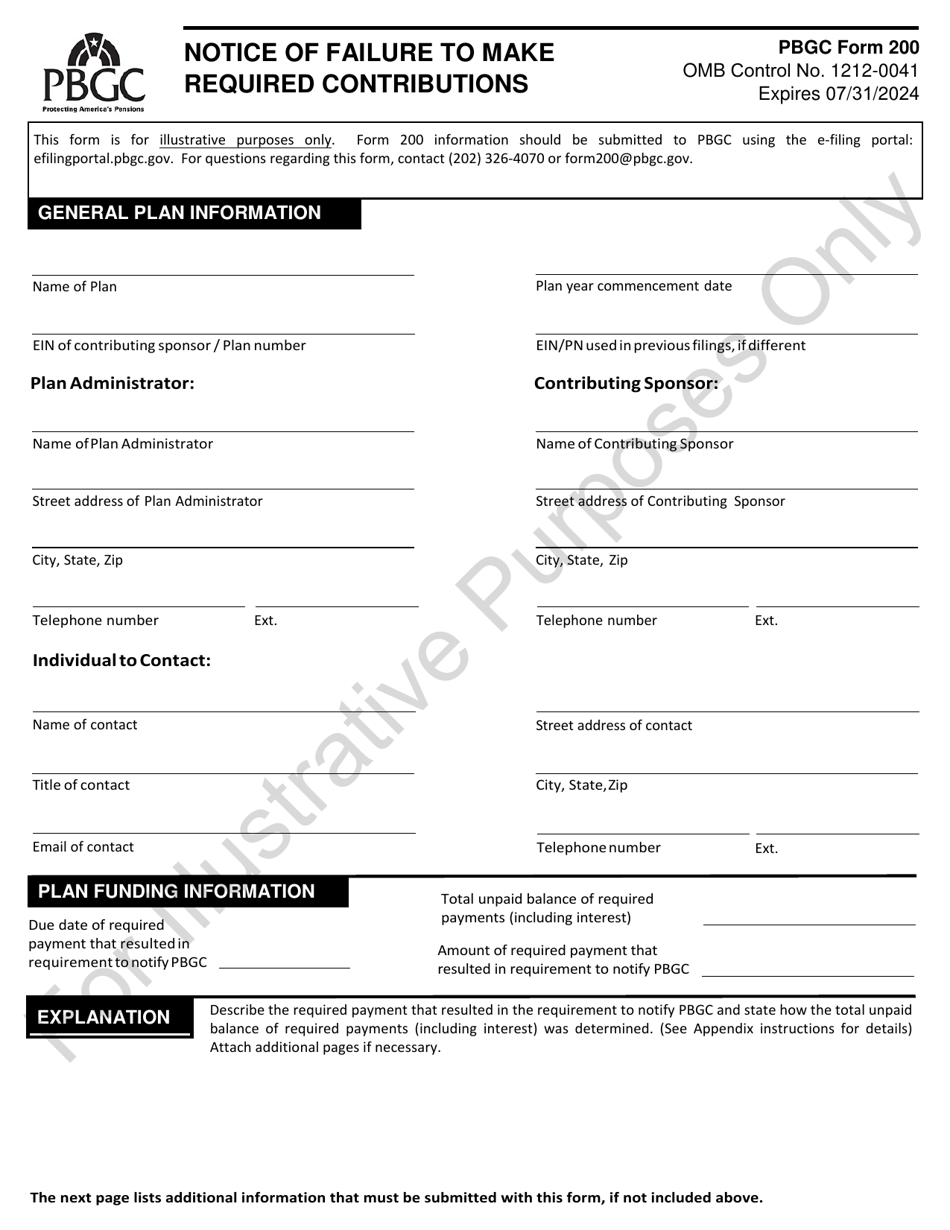 PBGC Form 200 Notice of Failure to Make Required Contributions, Page 1