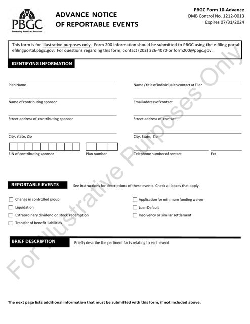 PBGC Form 10-ADVANCE  Printable Pdf