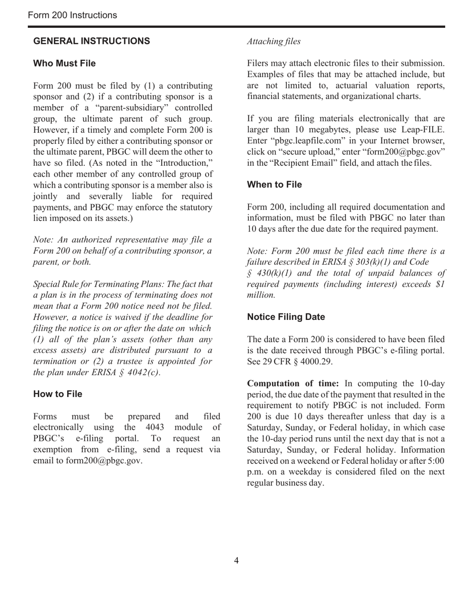 Instructions for PBGC Form 200 Notice of Failure to Make Required Contributions, Page 4