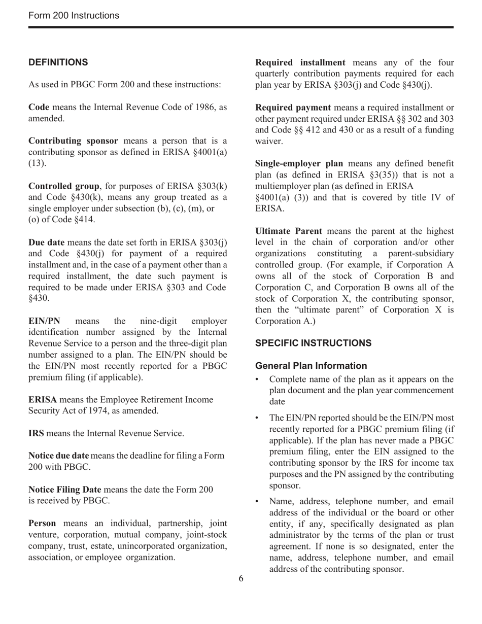 Instructions for PBGC Form 200 Notice of Failure to Make Required Contributions, Page 6
