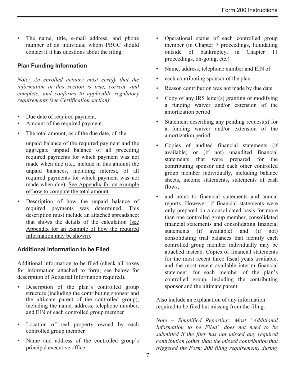 Instructions for PBGC Form 200 Notice of Failure to Make Required Contributions, Page 7