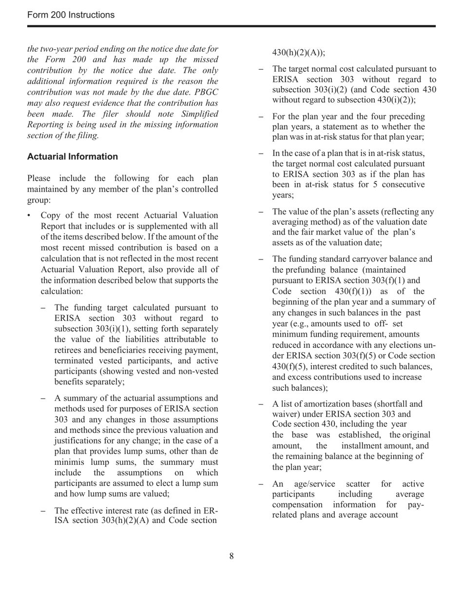 Instructions for PBGC Form 200 Notice of Failure to Make Required Contributions, Page 8