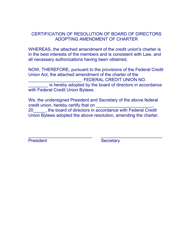 &quot;Certification of Resolution of Board of Directors Adopting Amendment of Charter&quot;