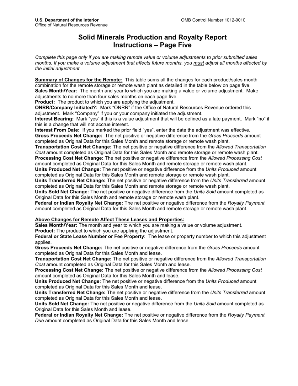 Instructions for Form ONRR-4430 Solid Minerals Production and Royalty Report, Page 5