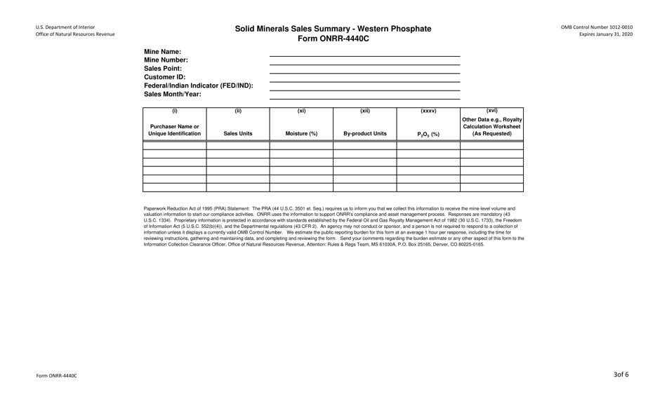 Form ONRR-4440 Solid Minerals Sales Summary, Page 3