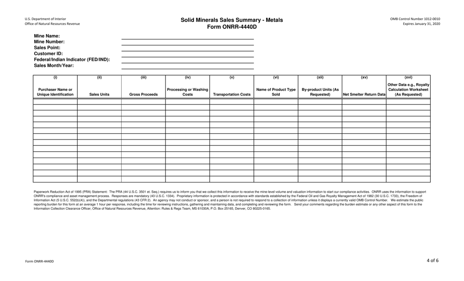 Form ONRR-4440 Solid Minerals Sales Summary, Page 4