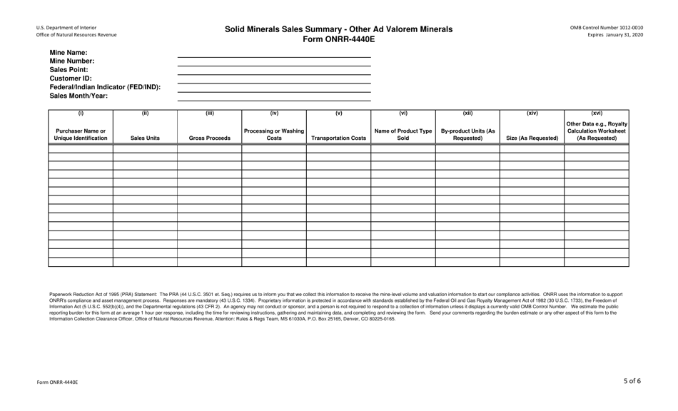 Form ONRR-4440 Solid Minerals Sales Summary, Page 5