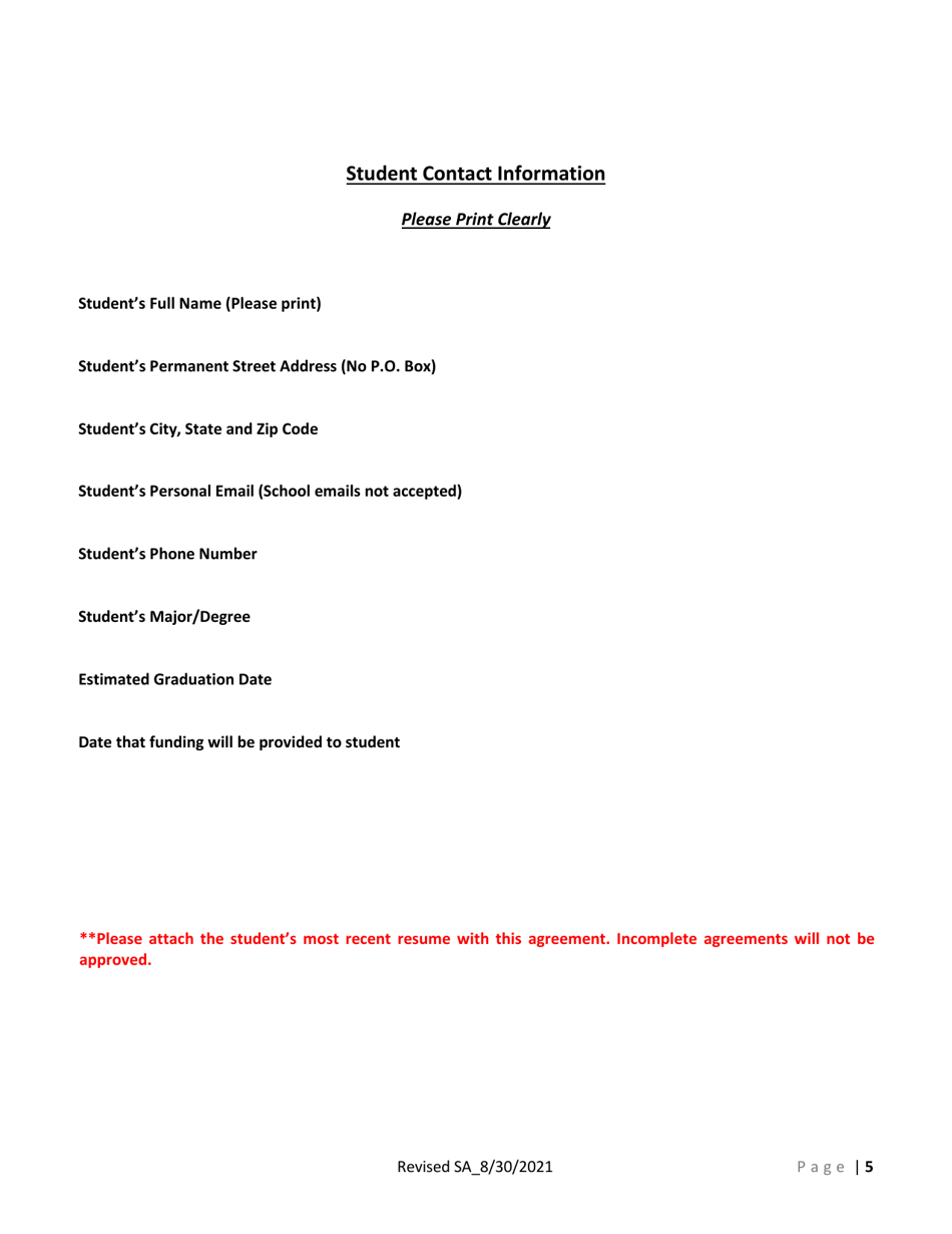NRC University Nuclear Leadership Program (Unlp) Service Agreement for Grant Fellowships and Scholarships to Colleges, Universities and Trade / Community Colleges, Page 5