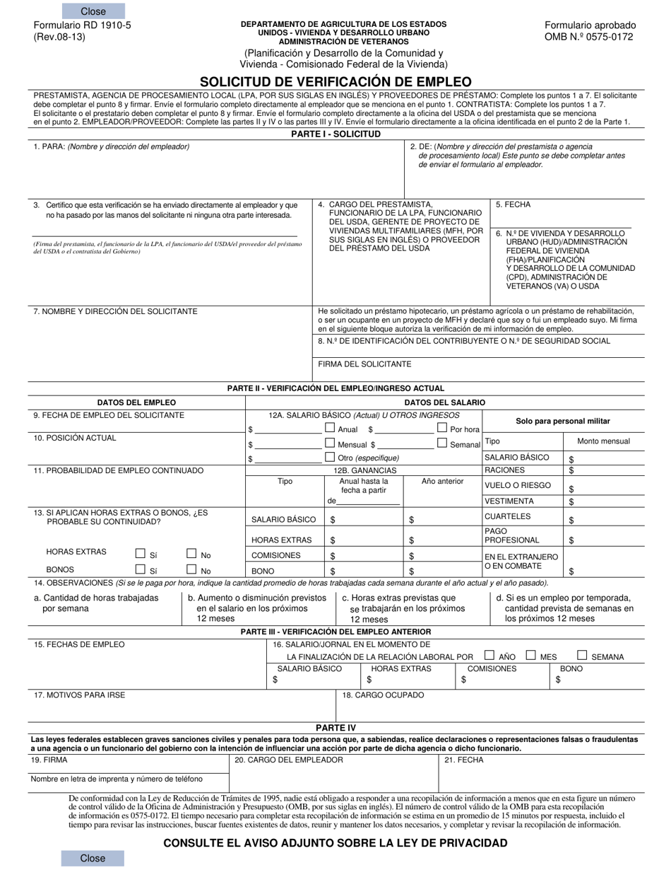 Formulario RD1910-5 - Fill Out, Sign Online and Download Fillable PDF ...